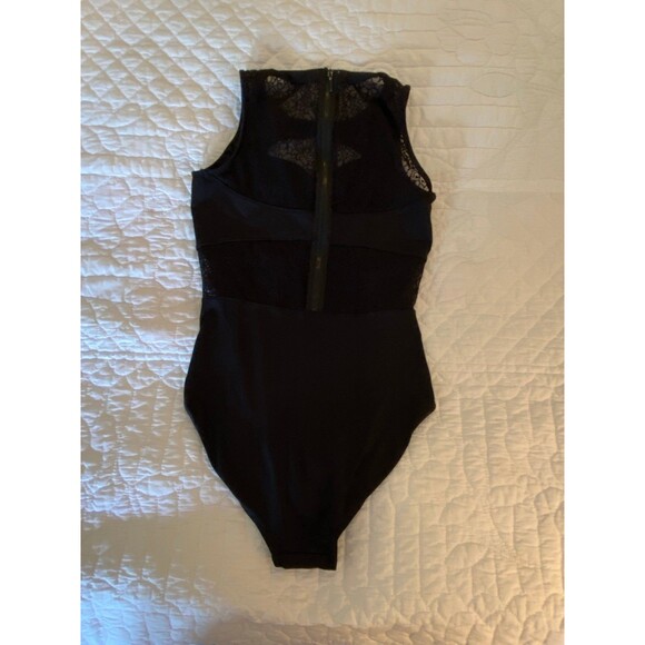 Womens Swimsuit One Piece  Size ?? Large Black w/zipper & Lace Inserts Pool - Picture 7 of 12